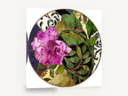 Rose Stained Glass Roundel, pink peony stained glass floral, floral canvas wall art print ready to hang