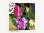 Stained Glass Tulip and Rose, pink tulip rose stained glass floral, floral canvas wall art print ready to hang