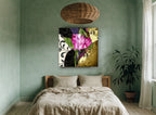 Pink Tulip Glass floral canvas print on the wall of a bedroom