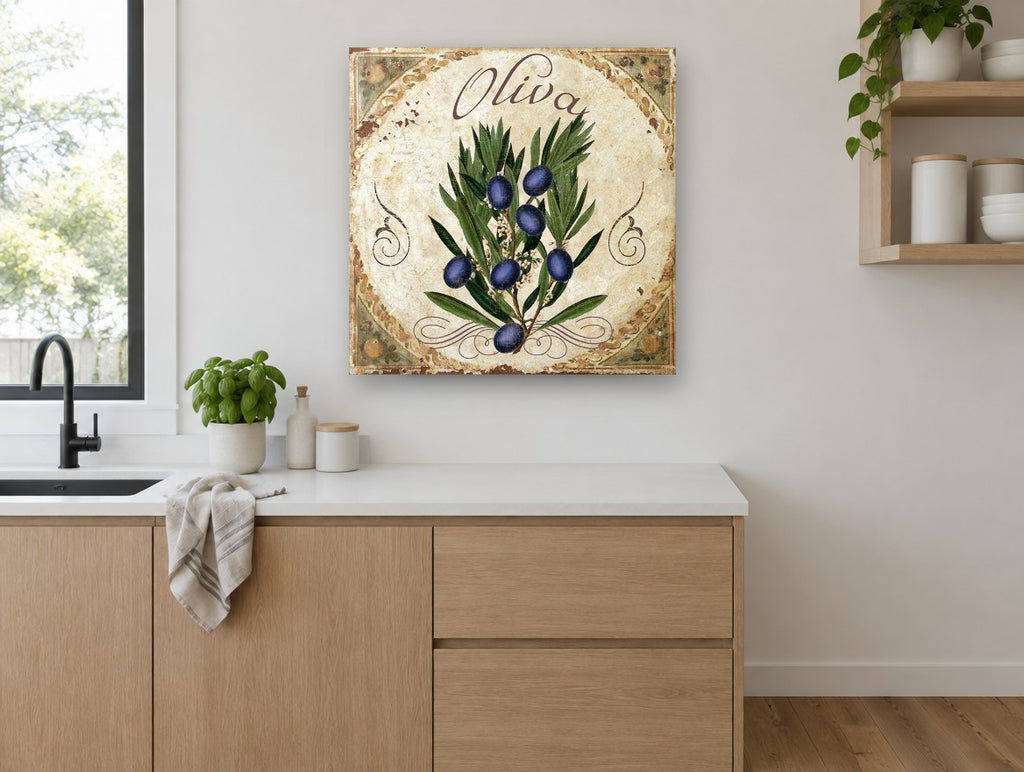 Oliva Olive Branch kitchen canvas print on the wall of a kitchen