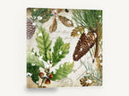 Snowy Oak and Pine, winter pine cones oak leaves botanical, floral canvas wall art print ready to hang