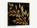 Gilded Olive Branch, gold olive branch on black, floral canvas wall art print ready to hang