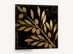 Gilded Olive Branch, gold olive branch on black, floral canvas wall art print ready to hang
