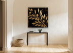 Gilded Olive Branch floral canvas print on the wall of a hallway
