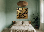 Olive Branch Gilt Silhouette floral canvas print on the wall of a bedroom