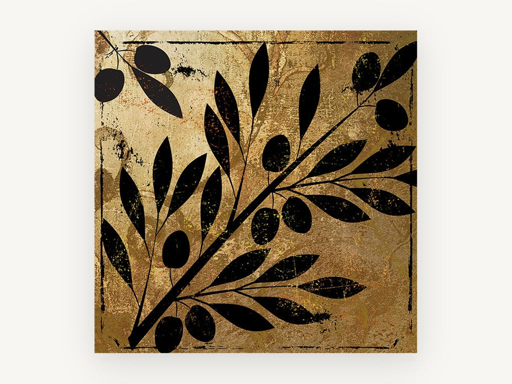 Olive Branch Gilt Silhouette, floral canvas wall art print, front view