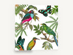 Birds and Butterflies Aloft, tropical birds butterflies ferns illustration, floral canvas wall art print ready to hang