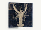 Lobster on Indigo Chart, vintage lobster nautical map, stretched canvas wall art print ready to hang