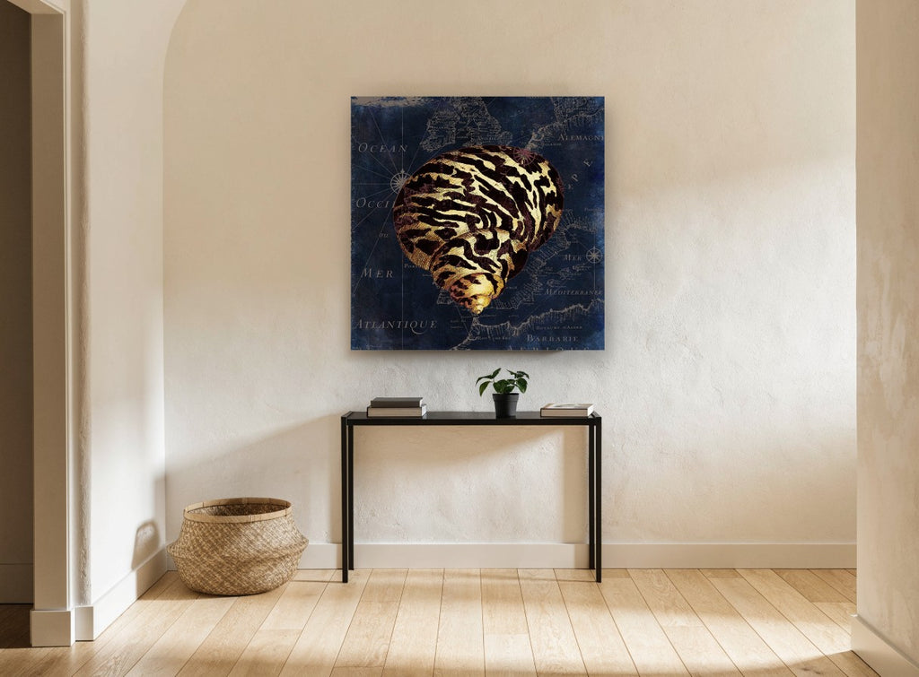 Tiger Shell Atlantic Chart vintage canvas print on the wall of a hallway