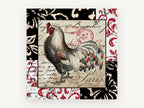 Parisian Rooster Patchwork, floral canvas wall art print, front view