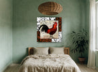 Paris Postcard Rooster floral canvas print on the wall of a bedroom