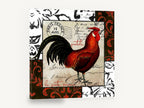 Paris Postcard Rooster, french rooster postcard damask, floral canvas wall art print ready to hang