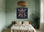 Shell Star on Navy Chart vintage canvas print on the wall of a bedroom