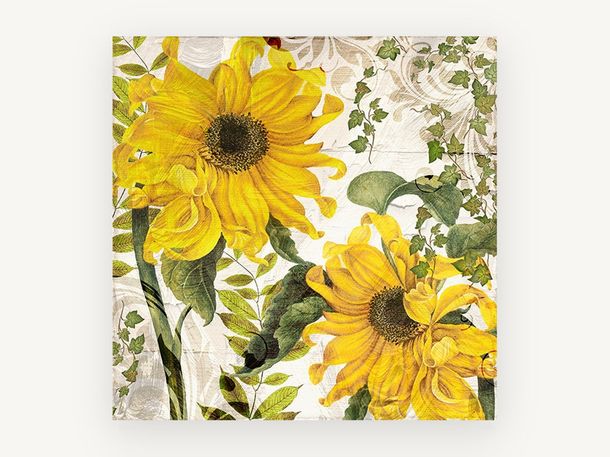 Sunflowers on Cracked Cream, floral canvas wall art print, front view