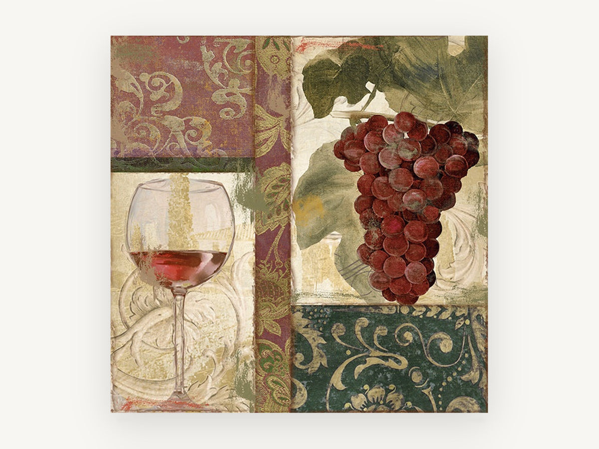 Vineyard Patchwork Red, kitchen canvas wall art print, front view