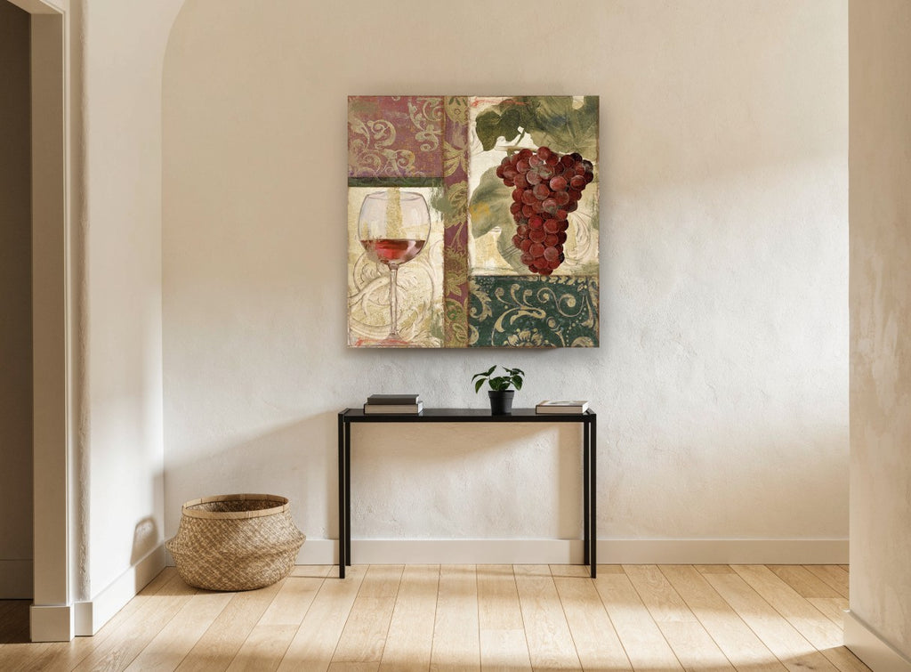 Vineyard Patchwork Red kitchen canvas print on the wall of a hallway