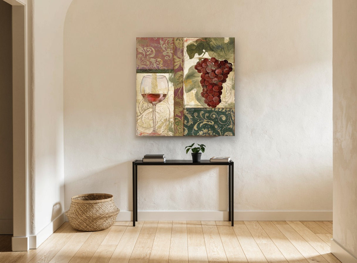 Vineyard Patchwork Red kitchen canvas print on the wall of a hallway