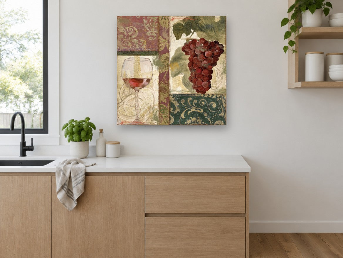 Vineyard Patchwork Red kitchen canvas print on the wall of a kitchen