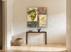 Green Grapes and White Wine kitchen canvas print on the wall of a hallway