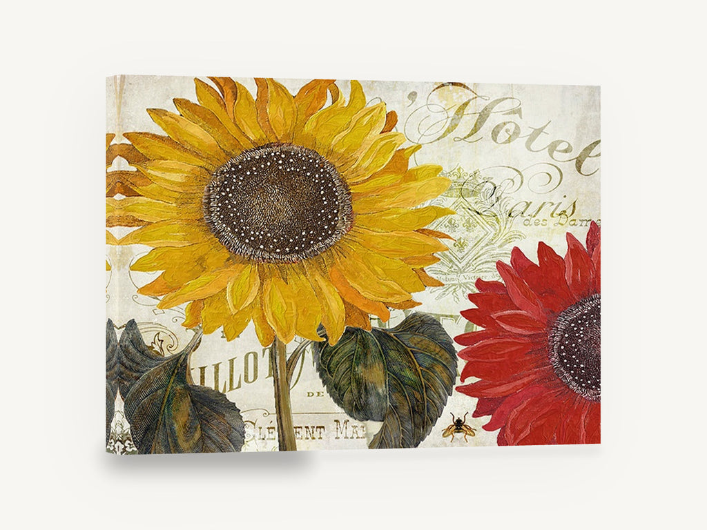 Paris Hôtel Sunflowers, sunflowers vintage french hotel poster, floral canvas wall art print ready to hang