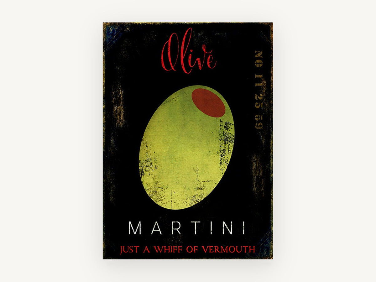 Olive Martini Noir, kitchen canvas wall art print, front view