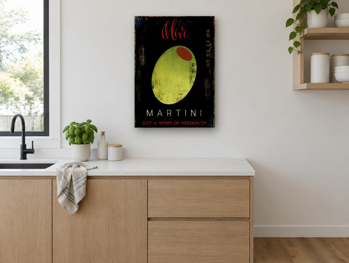 Olive Martini Noir kitchen canvas print on the wall of a kitchen