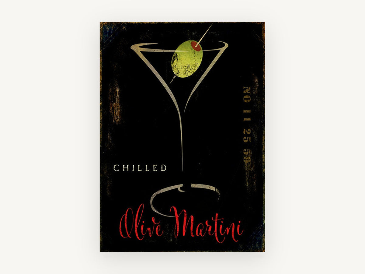 Chilled Olive Martini, kitchen canvas wall art print, front view