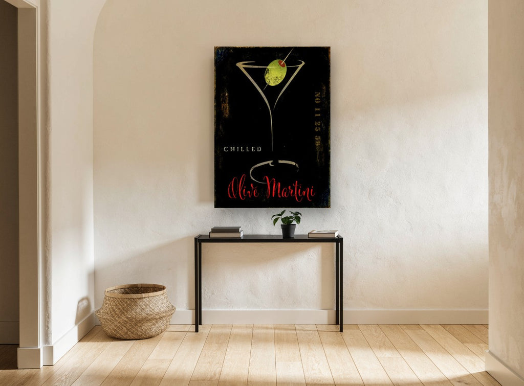 Chilled Olive Martini kitchen canvas print on the wall of a hallway