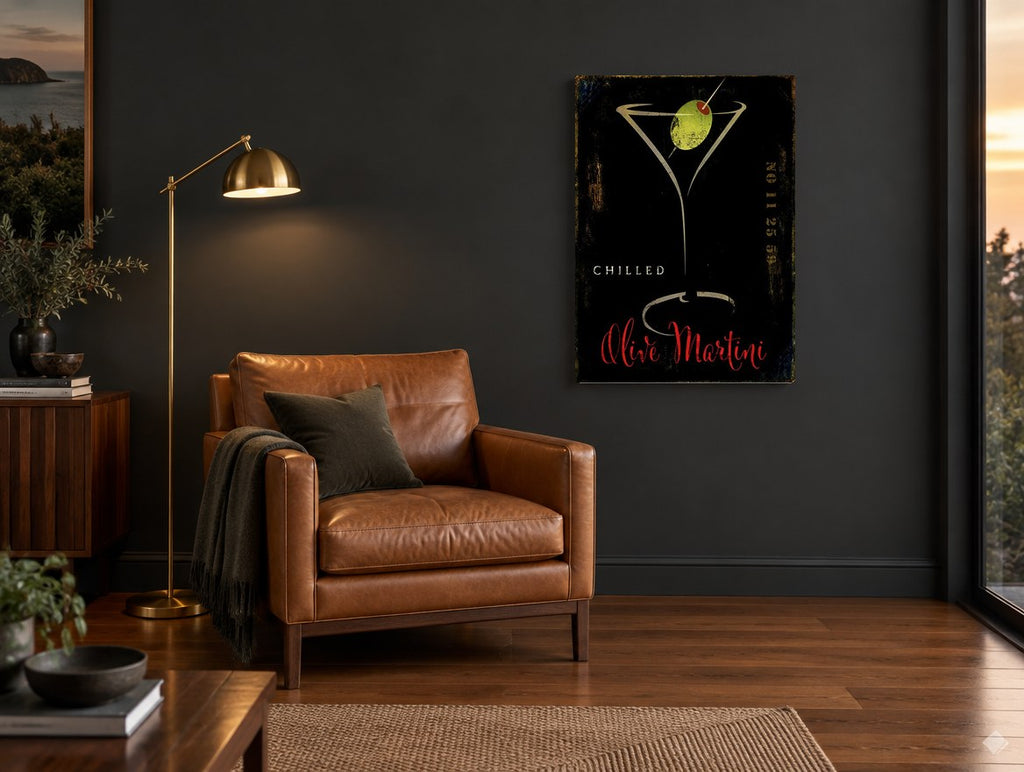 Chilled Olive Martini kitchen canvas print on the wall of a charcoal living room
