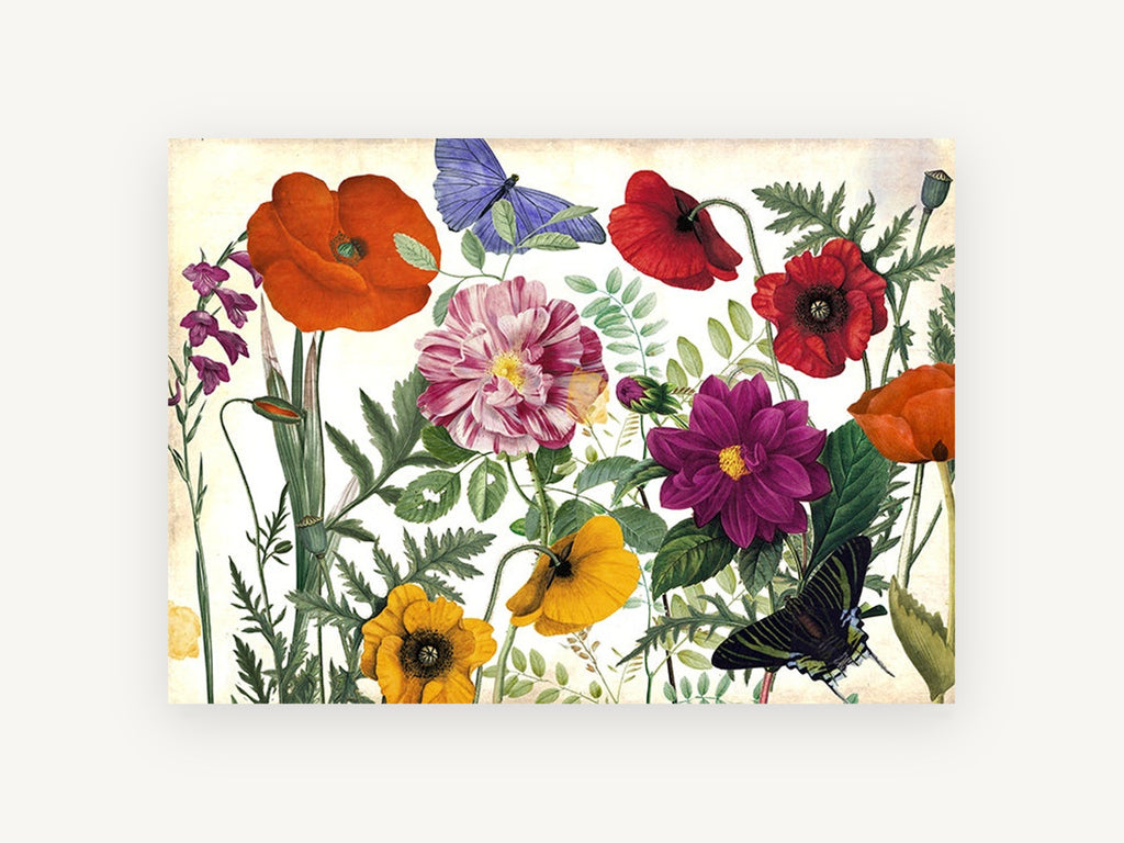 Poppies and Butterflies Meadow, floral canvas wall art print, front view