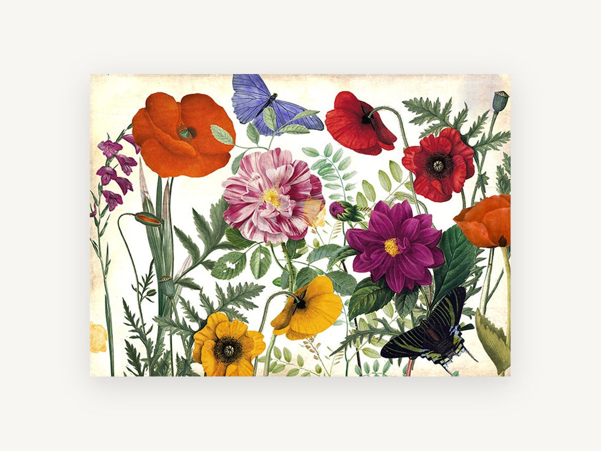 Poppies and Butterflies Meadow, floral canvas wall art print, front view
