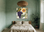 Sunflower and Grape Harvest floral canvas print on the wall of a bedroom