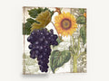Sunflower and Grape Harvest, sunflower and purple grapes botanical collage, floral canvas wall art print ready to hang