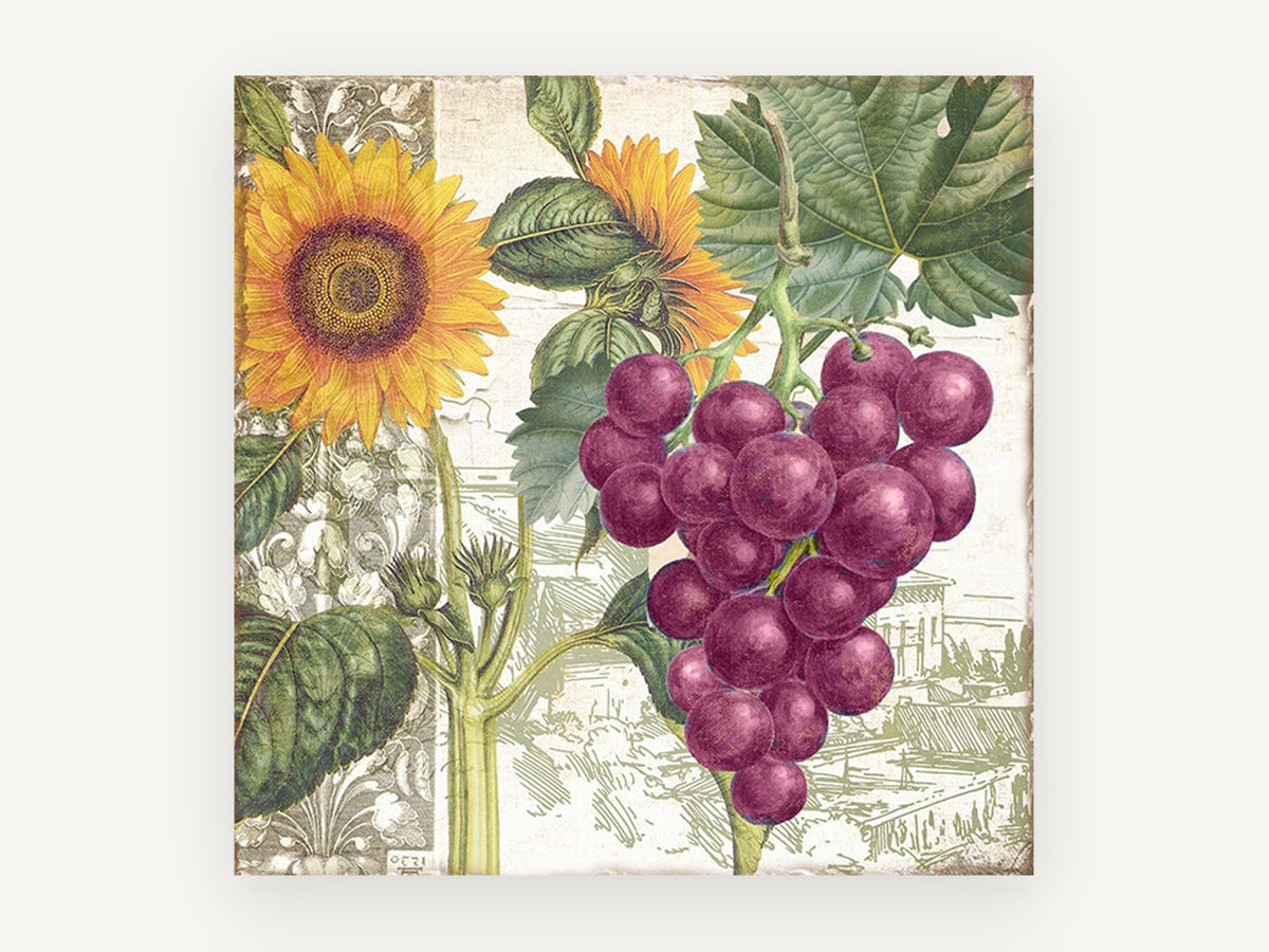 Sunflower and Grape Harvest, floral canvas wall art print, front view