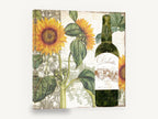 Sunflowers and Merlot, sunflower and wine bottle vintage still life, floral canvas wall art print ready to hang