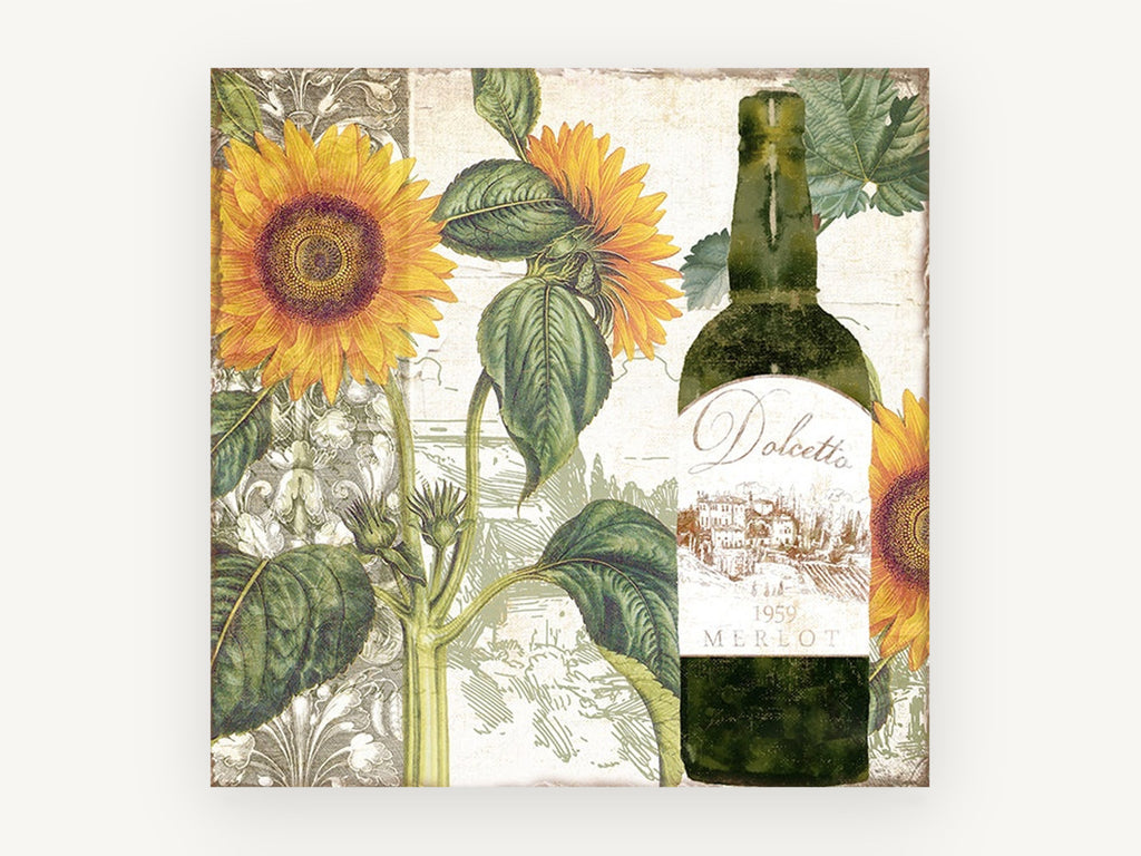 Sunflowers and Merlot, floral canvas wall art print, front view