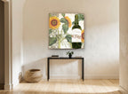 Sunflowers and Merlot floral canvas print on the wall of a hallway