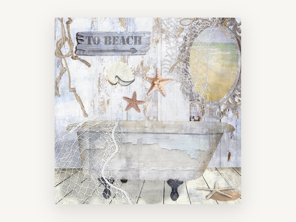 Seaside Bathtub Retreat, coastal canvas wall art print, front view