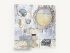 Seaside Washstand Mirror, coastal bathroom sink mirror collage, coastal canvas wall art print ready to hang