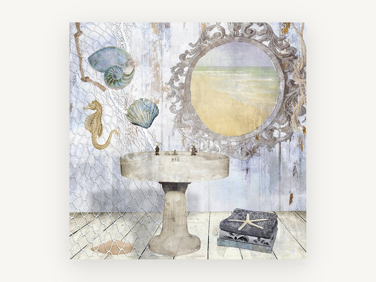 Seaside Washstand Mirror, coastal canvas wall art print, front view