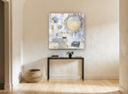 Seaside Washstand Mirror coastal canvas print on the wall of a hallway