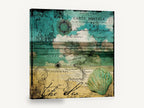 Postcard Sea Chart, vintage postcard map seashell collage, coastal canvas wall art print ready to hang