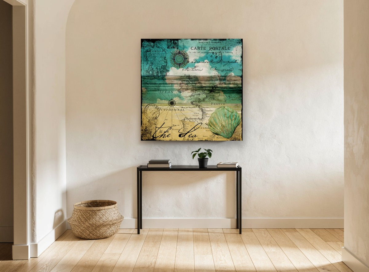 Postcard Sea Chart coastal canvas print on the wall of a hallway