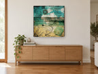 Postcard Sea Chart coastal canvas print on the wall of a living room above a sideboard