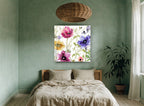 Wildflower Meadow Bloom floral canvas print on the wall of a bedroom