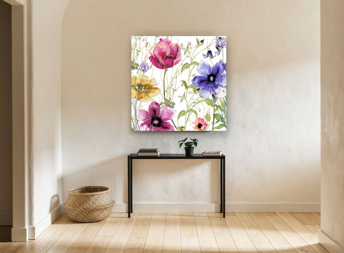Wildflower Meadow Bloom floral canvas print on the wall of a hallway