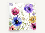 Meadow Anemone Garden, colourful anemone poppy watercolour floral, floral canvas wall art print ready to hang