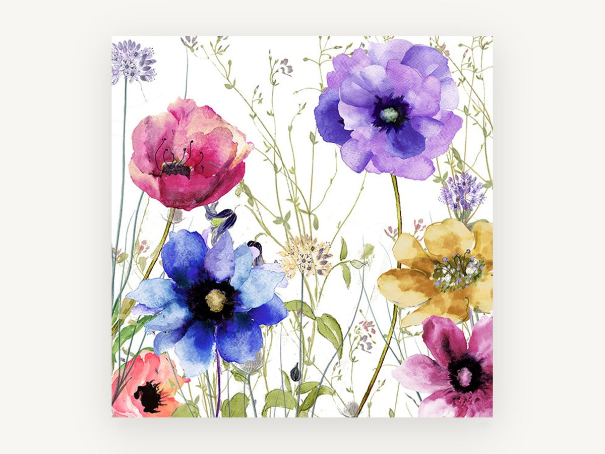 Meadow Anemone Garden, floral canvas wall art print, front view