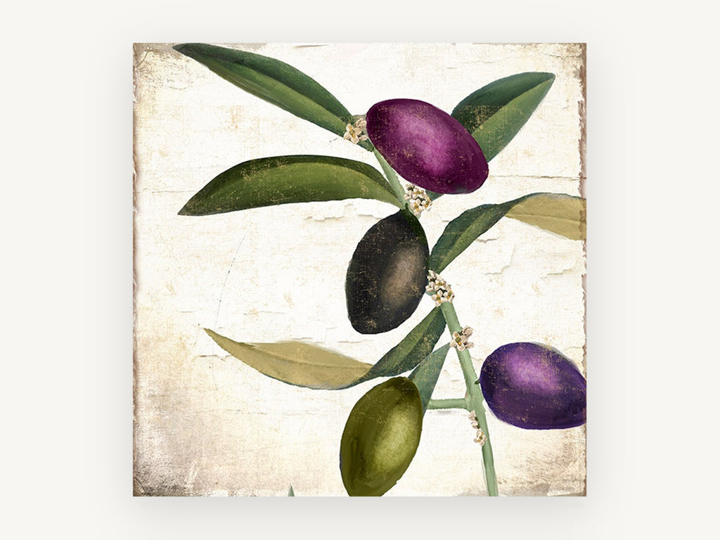 Plum and Olive Sprig, floral canvas wall art print, front view