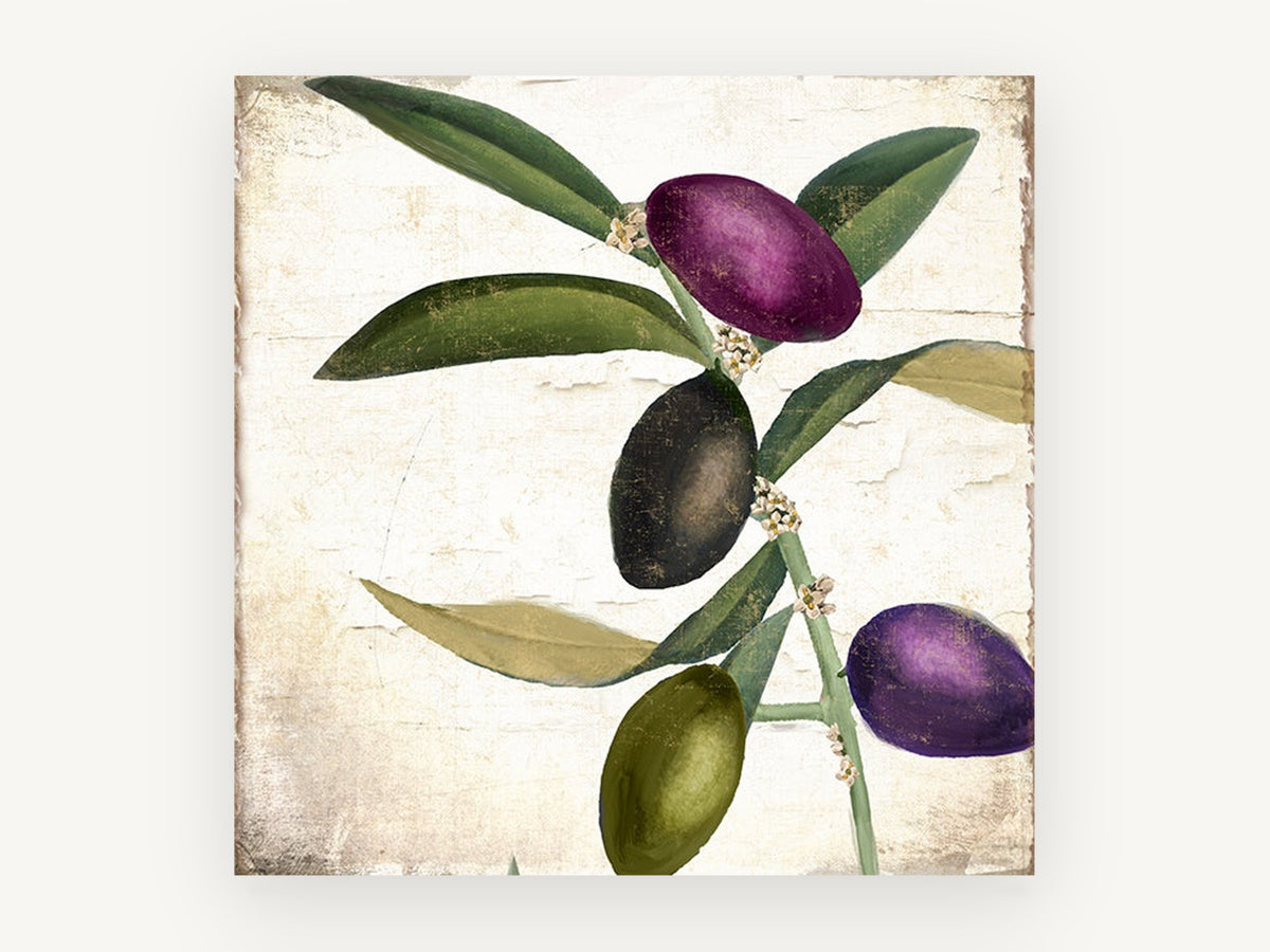 Plum and Olive Sprig, floral canvas wall art print, front view